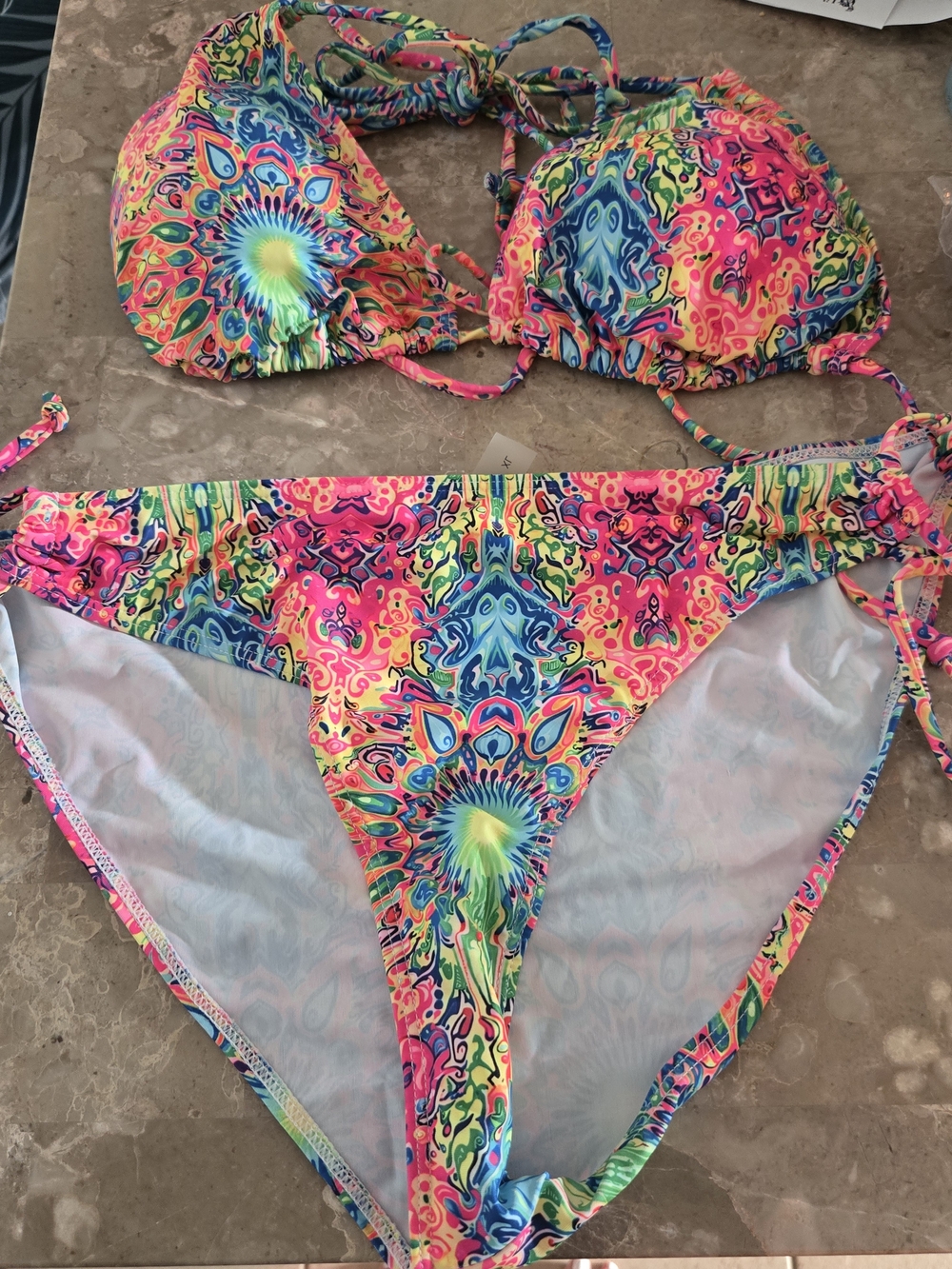 Bright Neon Floral Bikini Set - Pink Multicolor